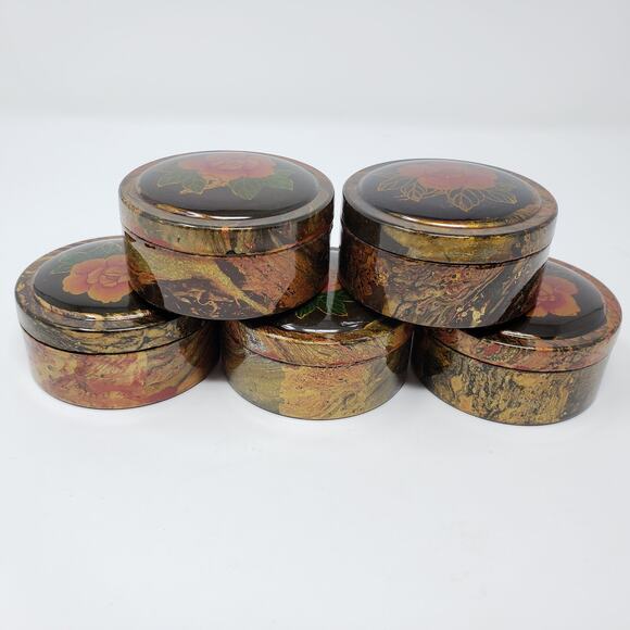 Home Master 2 Piece Hand Painted Lacquer Nesting Round Jewelry Box - Picture 8 of 8